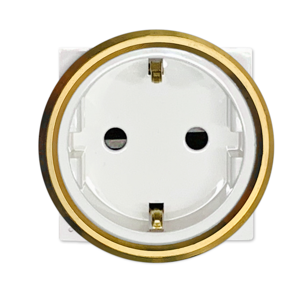 Schuko socket insert (type F). White with brass trim ring
