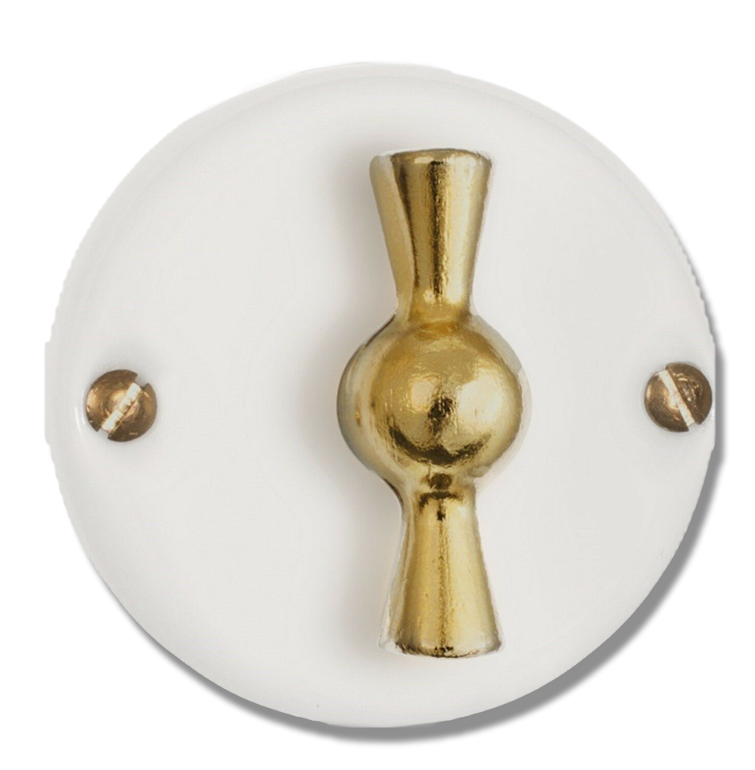 Momentary Push Button. Brass Rotary Lever. Porcelain Base