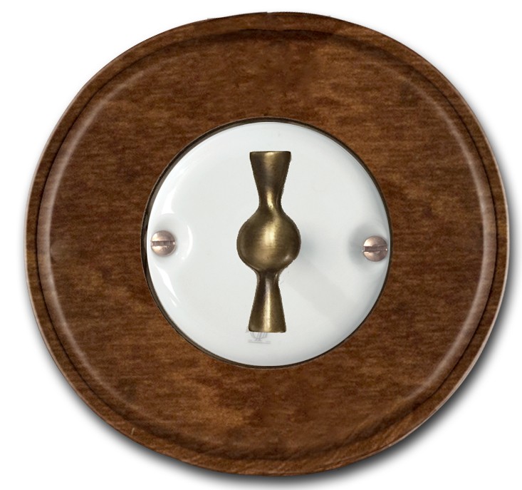 Rotary Push button retro porcelain walnut bronze 1-fold ARREDA Butterfly 