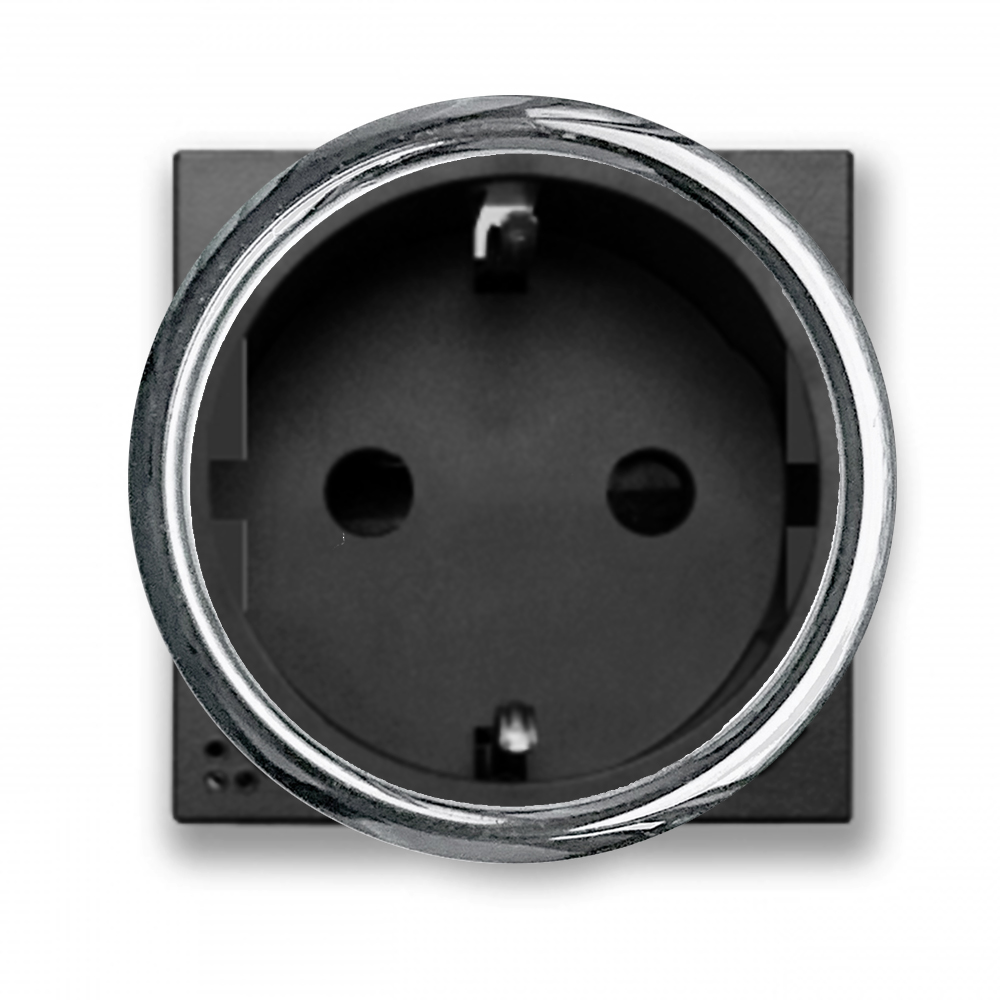 Schuko socket outlet insert (type F) Black MATT. With chrome-plated decorative ring.