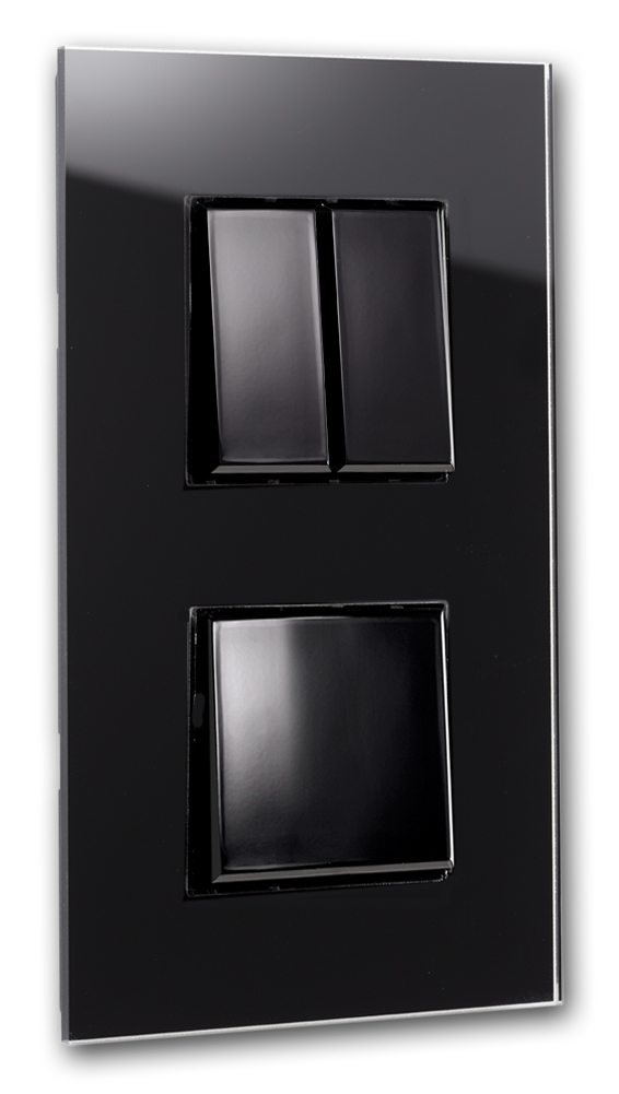 Lichtschalter Glas-Optik. 3-fach für 2 Wanddosen, schwarz. Wechselschalter MAXIM