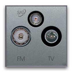 SAT/cable/FM junction box (3-gang). Single socket, not a pass-through socket. Shiny silver colour.